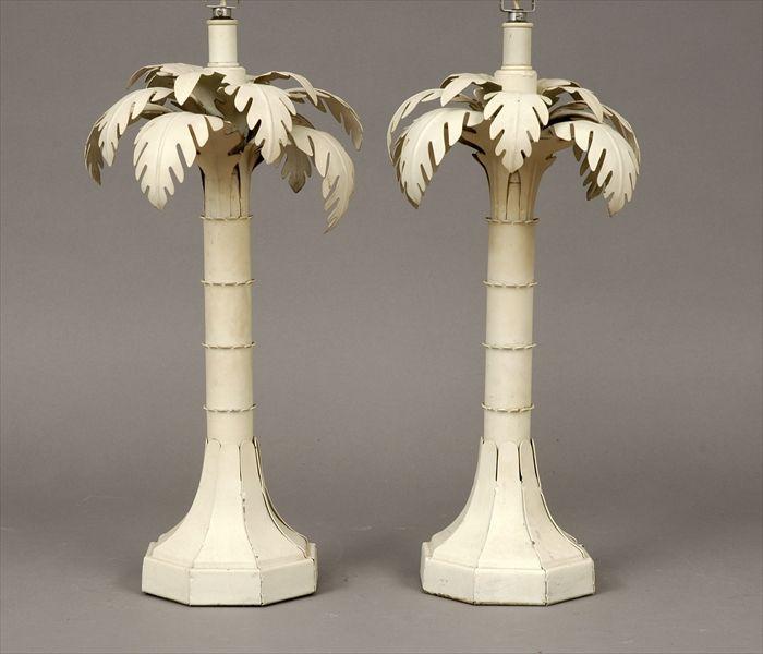 Appraisal: Pair of Tole Palm Tree-Form Table Lamps in