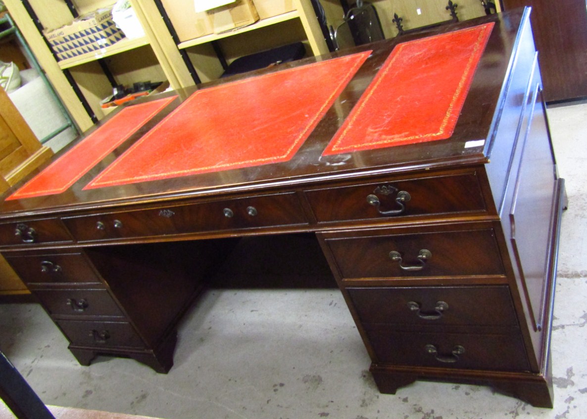 Appraisal: A thC twin pedestal desk the moulded top with three