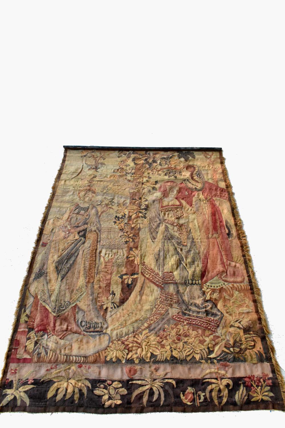 Appraisal: GOTHIC STYLE WOVEN TAPESTRY PANEL th Century Depicting three noble