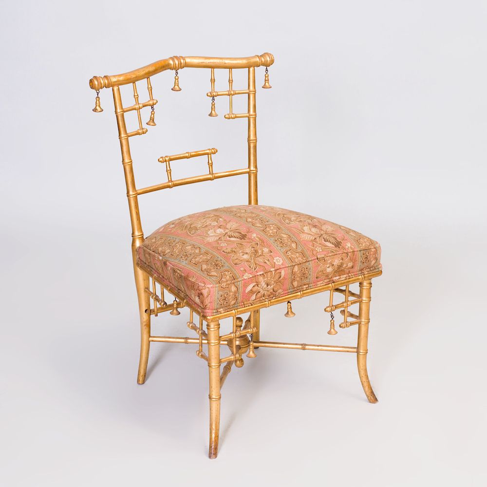 Appraisal: Fin-de-Siecle Faux Bamboo Style Giltwood Side Chair Fitted with an