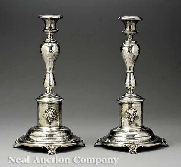 Appraisal: A Pair of Tall Continental Silver Candlesticks Austria-Hungary - each