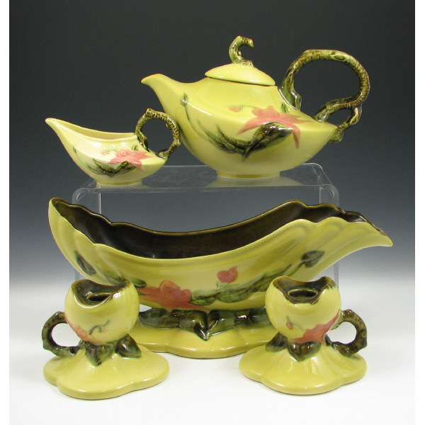 Appraisal: Hull Woodland Gloss - Teapot Console Set Lot of five