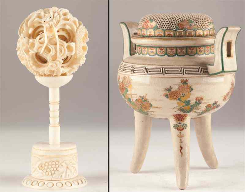 Appraisal: Two Asian Decorative ArticlesThe first a Satsuma tripod censer signed