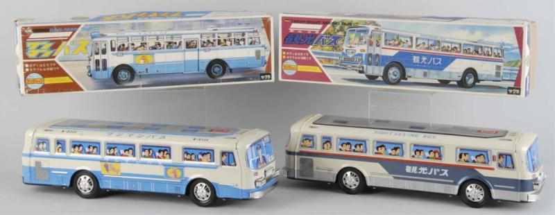 Appraisal: Lot of Tin Litho Bus Friction Toys Description Japanese Circa