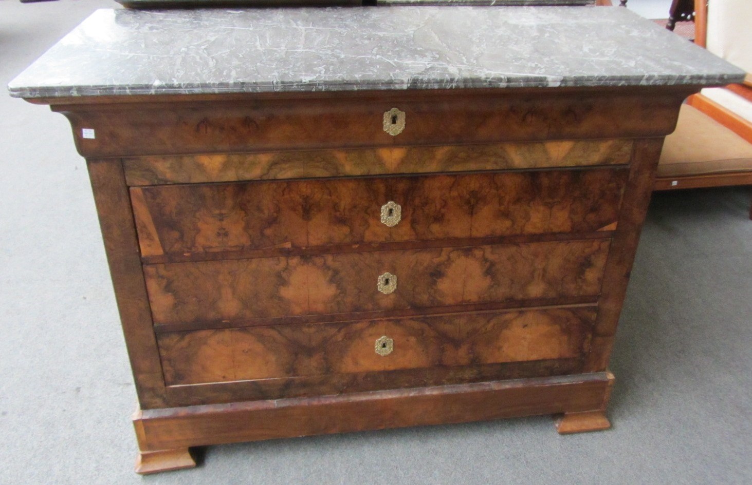 Appraisal: A th century French commode the marble top over a