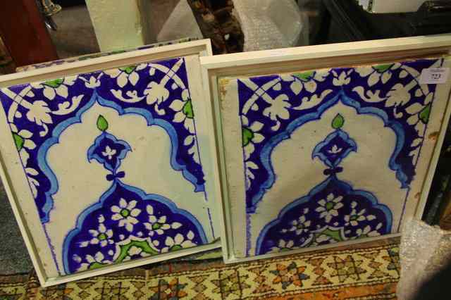 Appraisal: A COLLECTION OF FIVE PERSIAN LARGE TILES of turquoise and