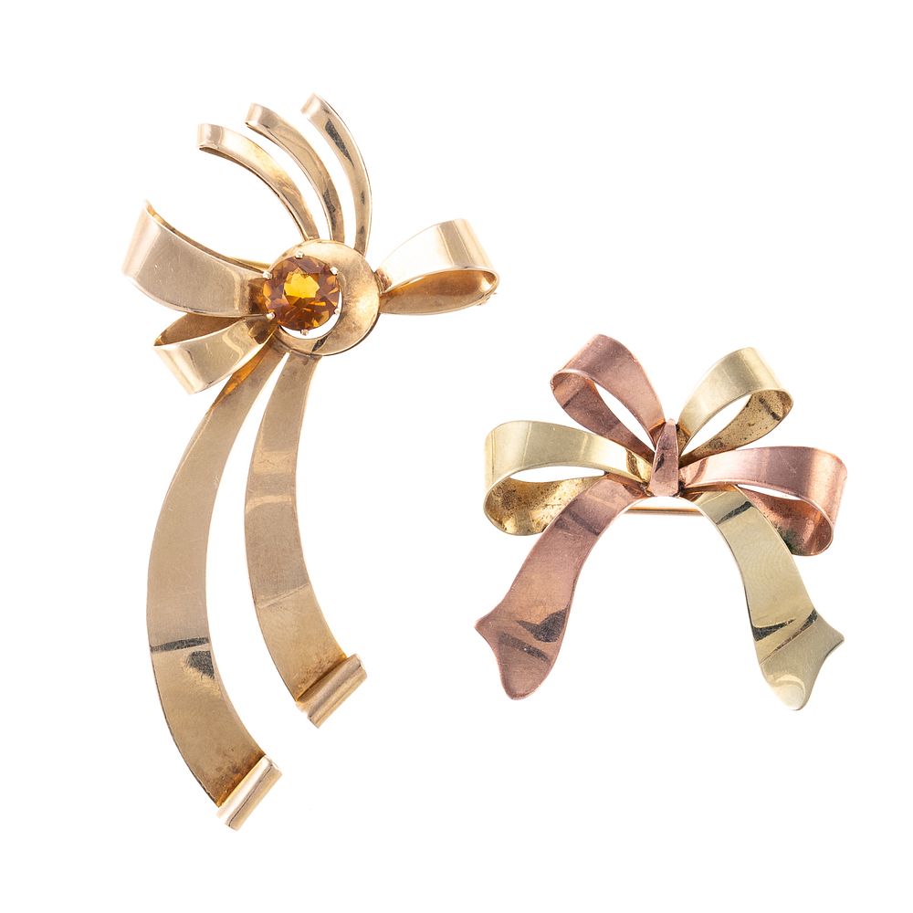 Appraisal: A Pair of Vintage Bow Brooches in Bi-Color Gold K