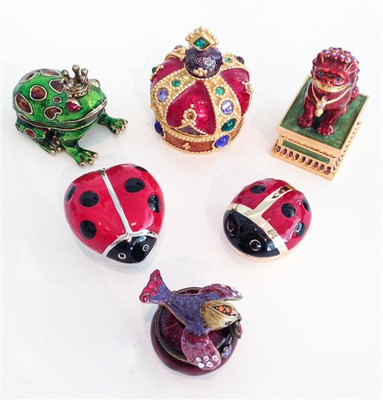 Appraisal: Sale Lot Six Jeweled and Enameled Miniature Boxes comprising a