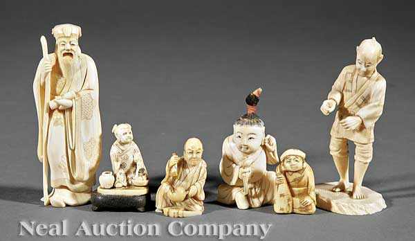 Appraisal: A Group of Six Japanese Carved Ivory Figural Okimono and