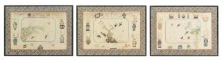 Appraisal: Three Chinese Embroidered Silk Panels Three Chinese Embroidered Silk Panels