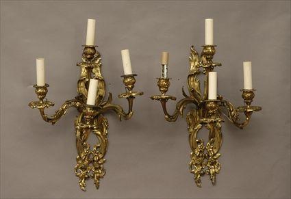 Appraisal: Pair of Louis XV-Style Gilt-Metal Four-Light Wall Sconces x in