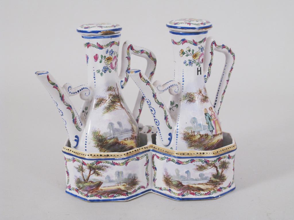 Appraisal: A th Century French faience Oil and Vinegar Bottle on