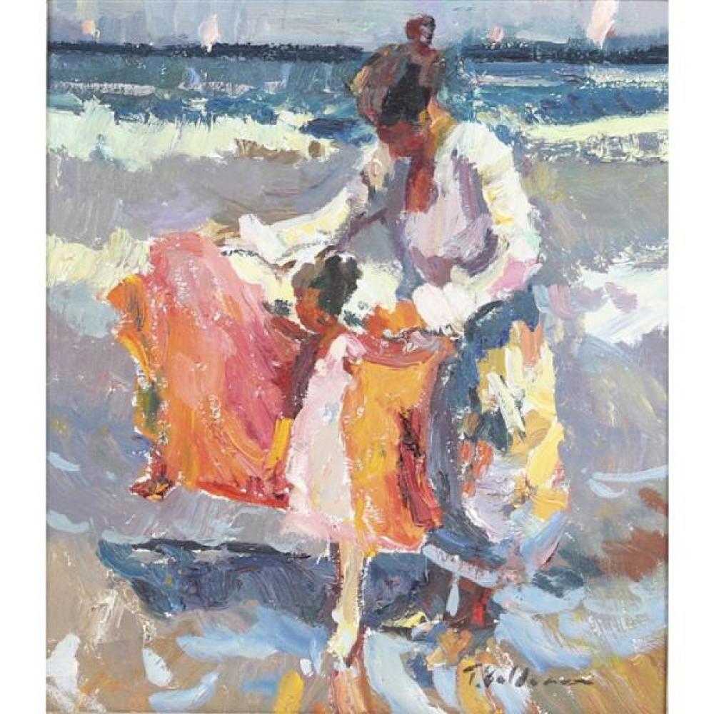 Appraisal: TOM BALDERAS CALIFORNIA B 'RED TOWEL' IMPRESSIONIST BEACH SCENE WITH