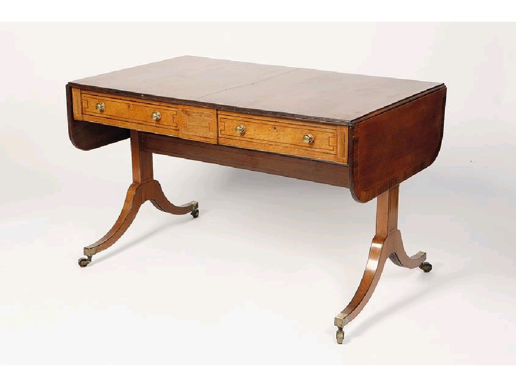 Appraisal: A GEORGE III PARTRIDGE-WOOD AND ROSEWOOD CROSSBANDED SOFA TABLE the