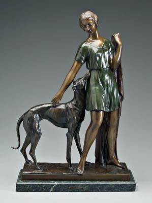 Appraisal: Art Deco bronze Ignacio Gallo Spanish died woman with greyhound