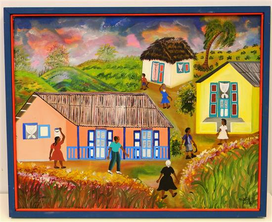 Appraisal: Wagler Vital Haitian b acrylic on canvas Village scene small