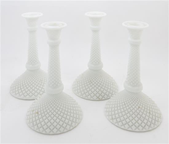 Appraisal: Sale Lot A Set of Four Milk Glass Candlesticks Height