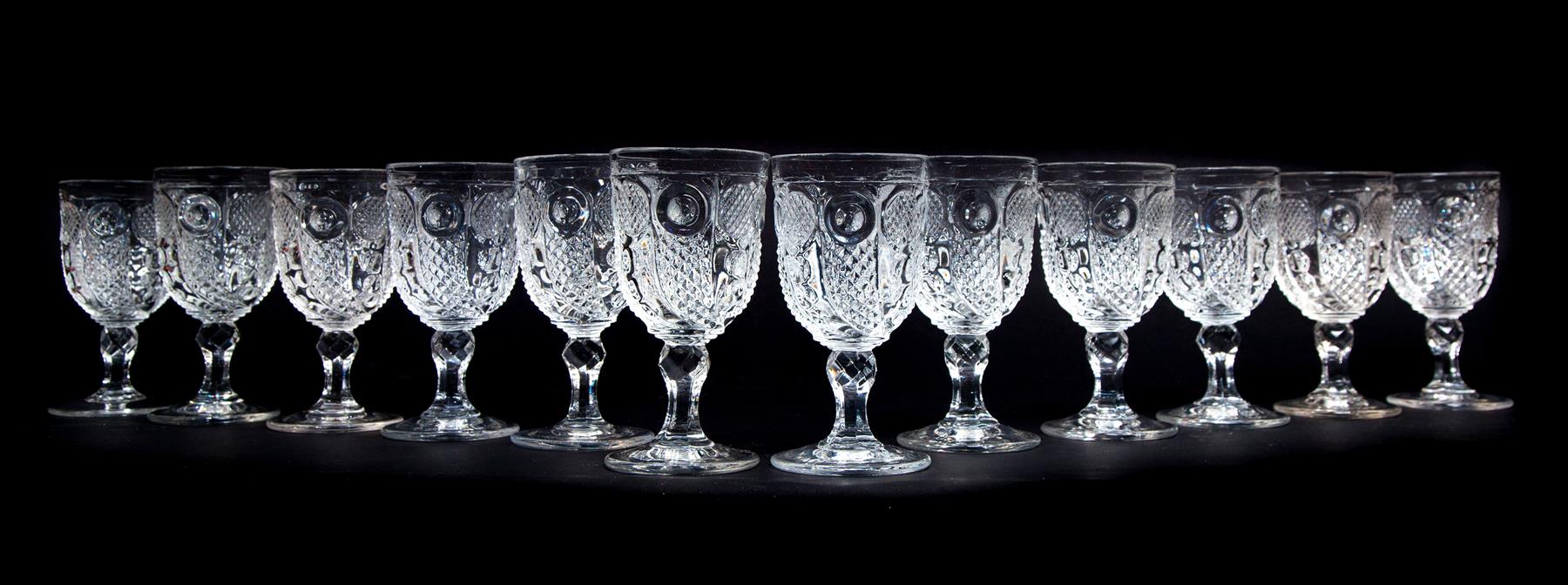 Appraisal: SET OF TWELVE HORN OF PLENTY PATTERN FLING GLASS GOBLETS