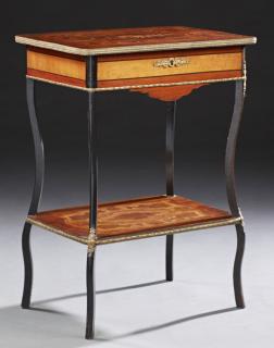 Appraisal: French Marquetry Inlaid Ormolu Mounted Work Table c the lifting