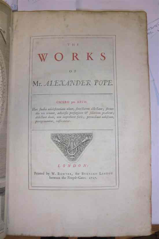 Appraisal: POPE A THE WORKS OF large paper copy engraved frontis