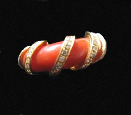 Appraisal: karat yellow gold coral and diamond ring Yellow gold half