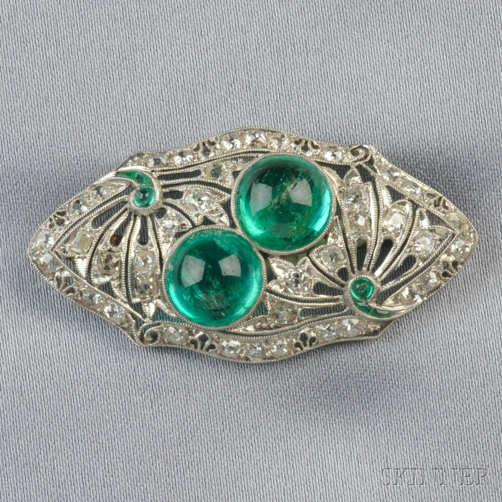 Appraisal: Art Deco Platinum Emerald and Diamond Brooch set with two