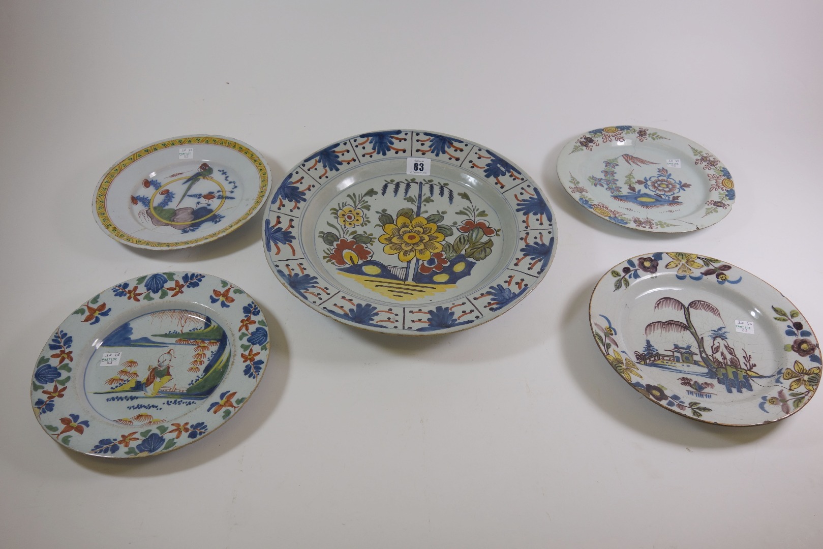 Appraisal: A Lambeth polychrome delftware plate circa painted in the centre