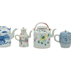 Appraisal: Four Chinese Porcelain Teapots comprising two blue and white examples