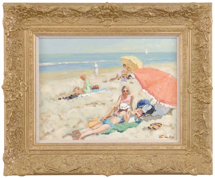 Appraisal: NIEK VAN DER PLAS Dutch SUMMER BEACH SCENE Oil on