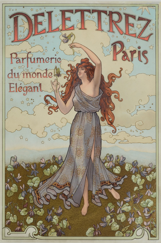 Appraisal: NOUVEAU POSTER FOR DELETTREZ PERFUME Scene depicts a young nouveau