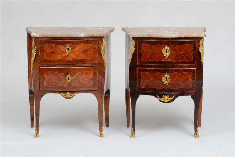 Appraisal: TWO SIMILAR LOUIS XV ORMOLU-MOUNTED KINGWOOD AND TULIPWOOD PARQUETRY PETIT