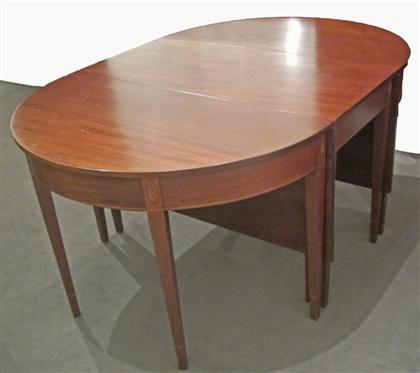 Appraisal: Federal style mahogany three-part inlaid dining table Having two demi-lune