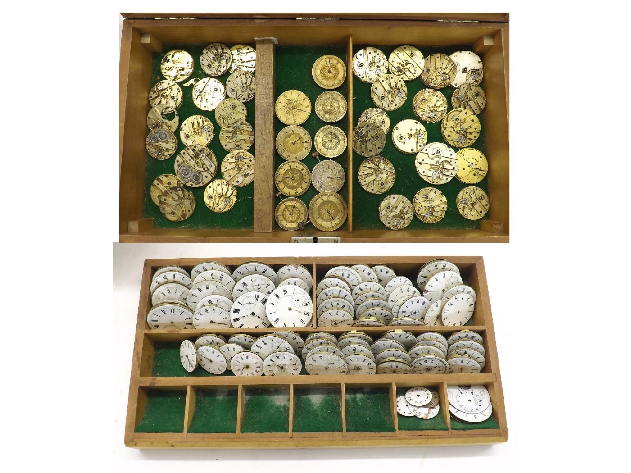 Appraisal: Large quantity of cylinder pocket watch movements within a fitted