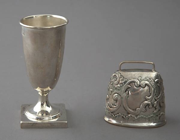 Appraisal: A Continental silver Rococo style dinner bell as a cowbell