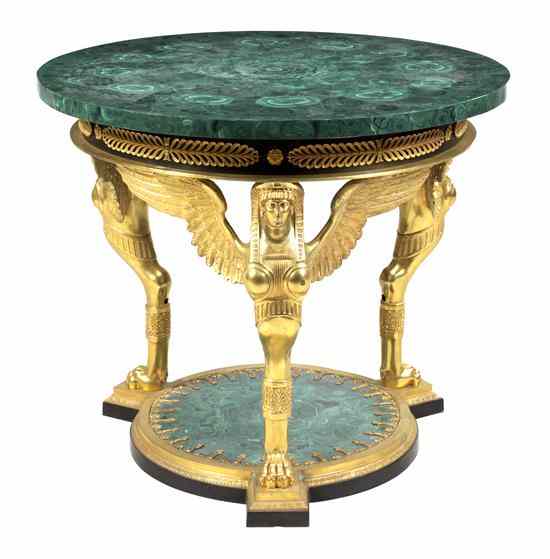 Appraisal: An Empire Style Gilt Bronze and Malachite Gueridon the circular