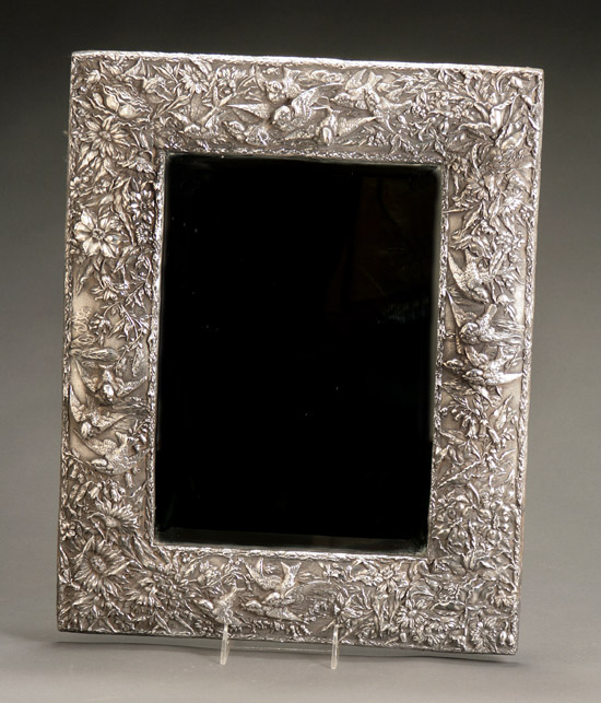 Appraisal: American Repouss Sterling Strut-Frame Mirror Last Half th Century The