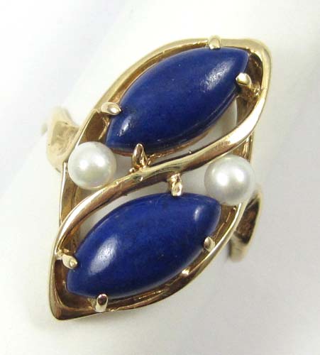 Appraisal: LAPIS LAZULI AND PEARL RING k yellow gold set with