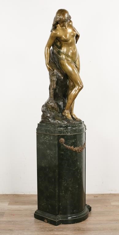 Appraisal: After Mathurin Moreau French - patinated bronze female nude on