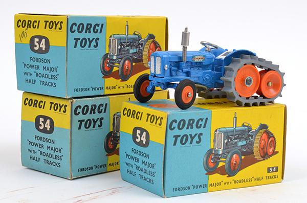 Appraisal: THREE CORGI FORDSON 'POWER MAJOR' WITH 'ROADLESS' HALF TRACKS ONE