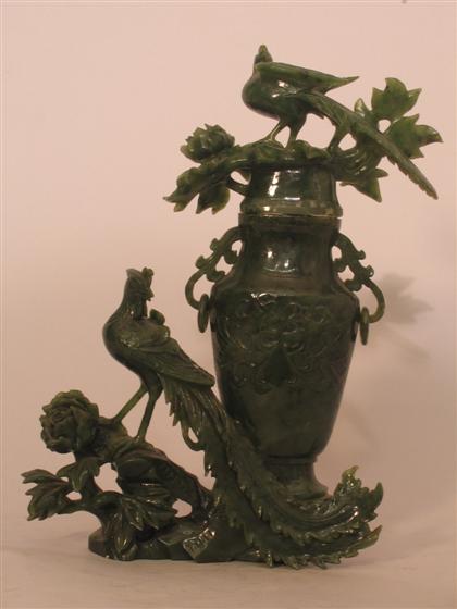 Appraisal: Carved Jade Covered Urn with Phoenix H