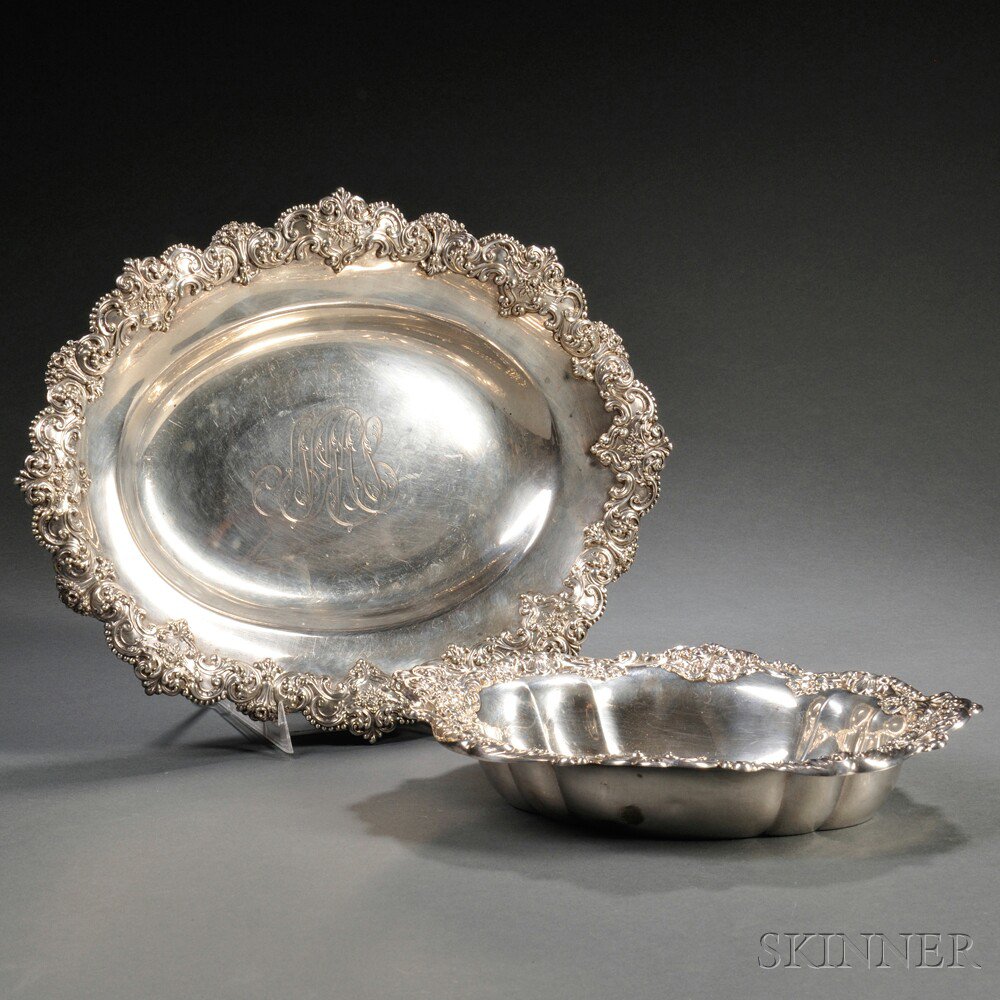 Appraisal: Two American Sterling Silver Dishes with Scrolled Borders th century