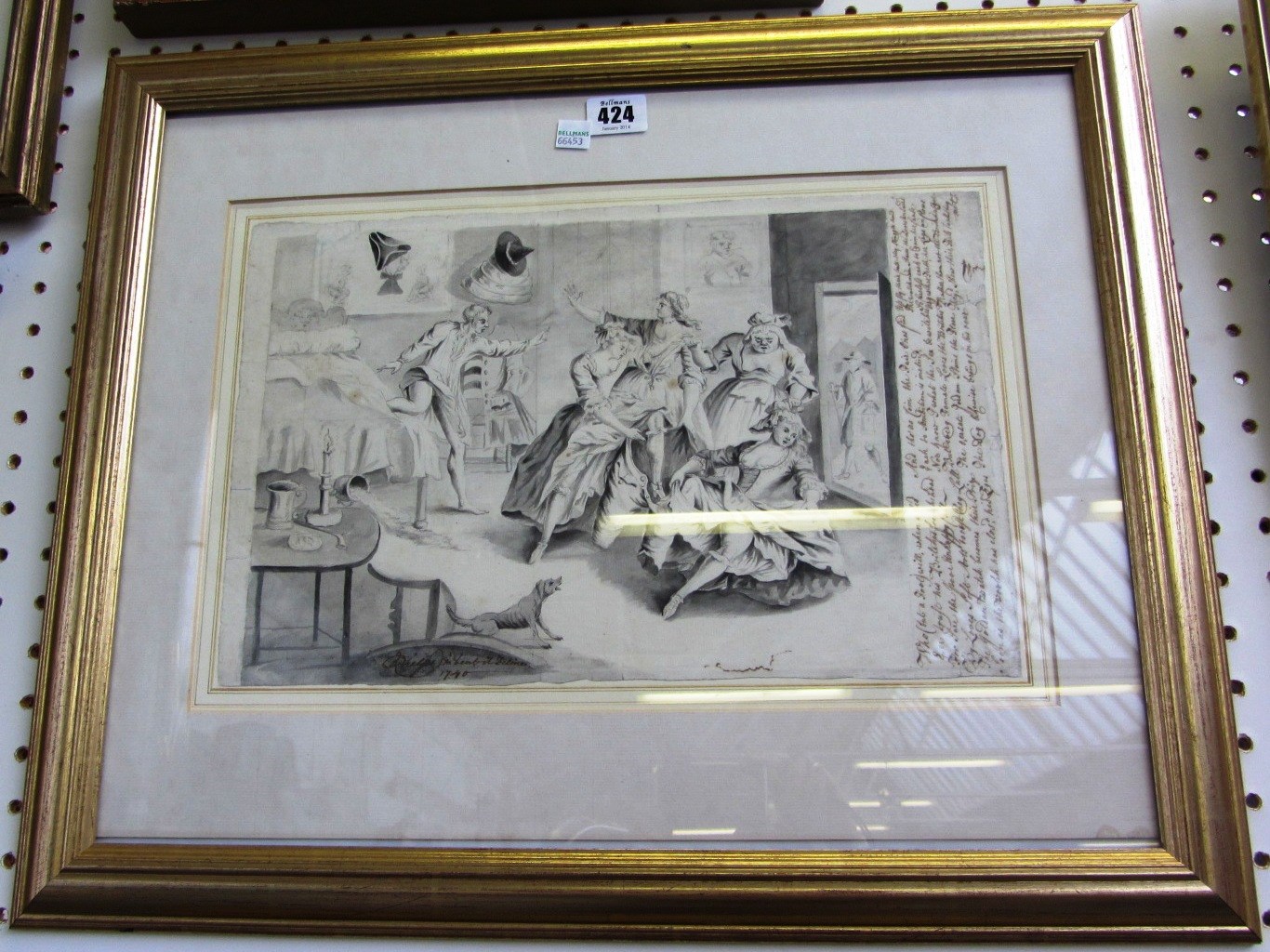 Appraisal: Philps th century Bawdy interior scene pen ink and grey