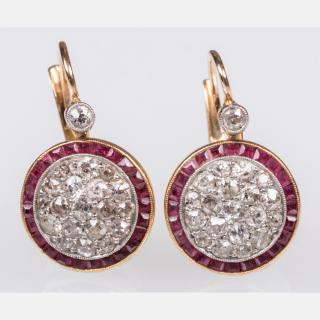 Appraisal: A Pair of kt Yellow Gold Diamond and Ruby Earrings