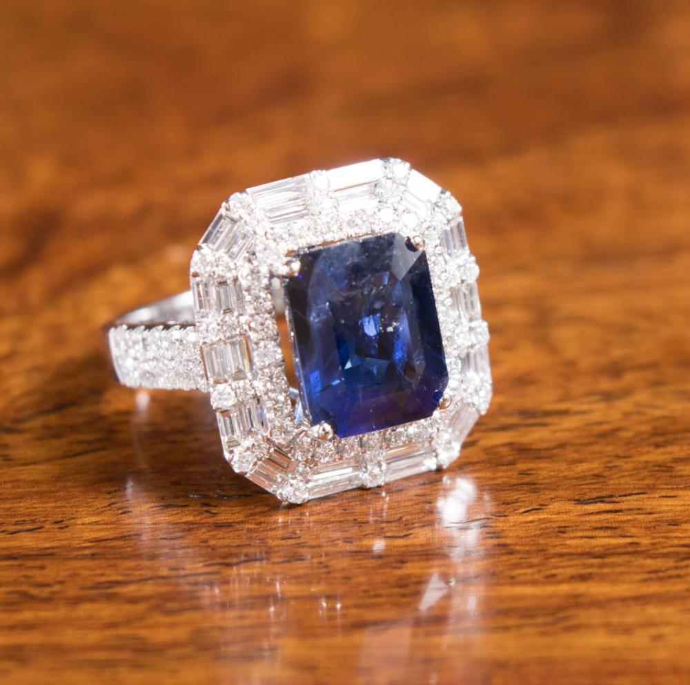 Appraisal: SAPPHIRE DIAMOND AND FOURTEEN KARAT GOLD RING with GIA Sapphire