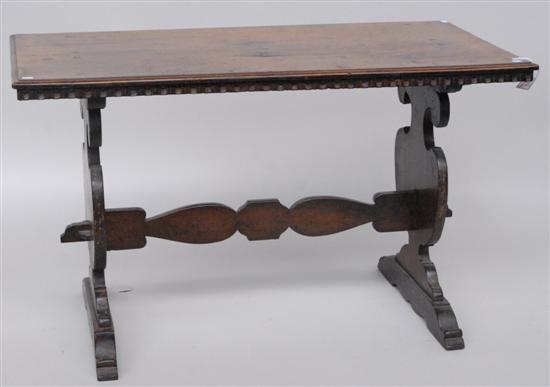 Appraisal: PERIOD TRESTLE TABLE Walnut mortise tenon joints stretcher base H