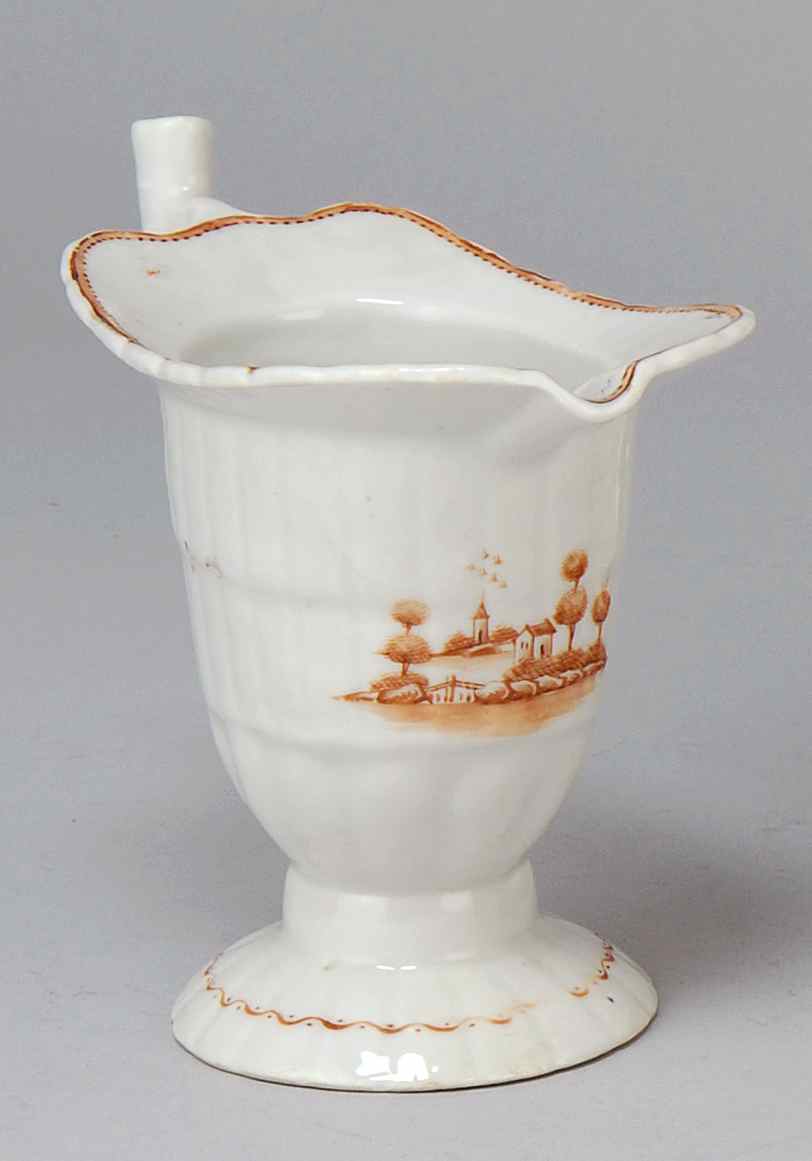 Appraisal: CHINESE EXPORT PORCELAIN HELMET-FORM CREAMER Circa With sepia landscape decoration