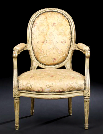 Appraisal: Louis XVI-Style Polychromed Fauteuil third quarter th century the padded