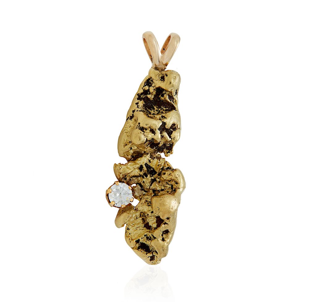 Appraisal: Natural Gold Nugget Pendant with inset Diamond Grams Natural gold