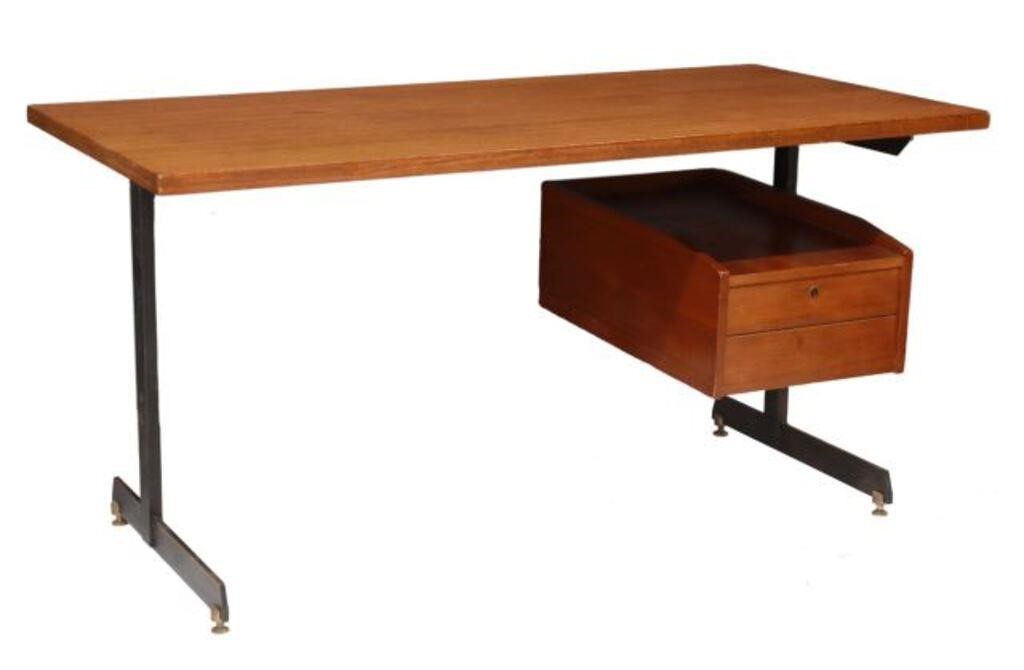 Appraisal: Italian mid-century modern teak writing desk c s rectangular top