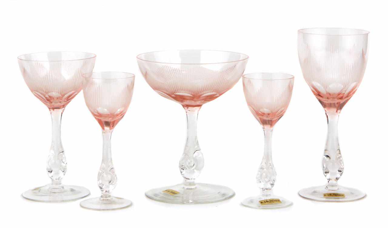 Appraisal: A suite of colored glass stemware Comprising eighteen in water